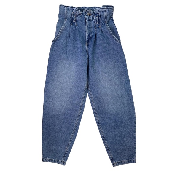 ZARA Paperbag Waist Tapered Jeans | High Rise Blue Denim | Women’s 4 - Picture 5 of 13